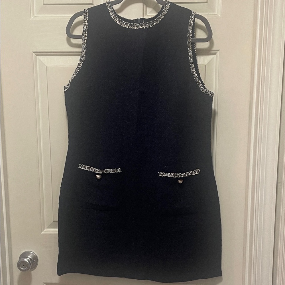 Elegant Navy Blue Tweed Dress